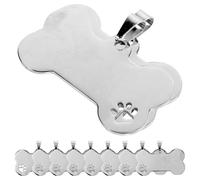 Mipcase Plaques d'identification pour chiens vierges en métal, 10 pièces, forme os, argent, pour animaux de compagnie, à graver, collier pendentif