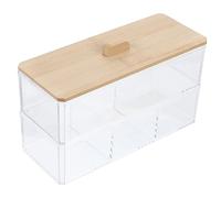 Mipcase Porte-Coton-Tige Transparent à Double Étage avec Couvercle en Boîte De Rangement en Acrylique Organiseur Anti-poussière pour Cosmétiques Compartiments pour Salle De Bain Et Bureau 1 Ensemble