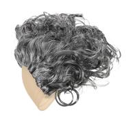 Mipcase Postiche Chauve Grise Bouclée Courte pour Homme, Accessoire de Cosplay et Fête, Postiche Amusante pour Anniversaire, Noël, Déguisement Jeu de Rôle, Matière Synthétique Confortable