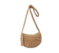 Mipcase Sac à Bandoulière Tressé Main Paille avec Pompon Sac Plage Demi Lune pour Femmes Raphia Élégant et pour et