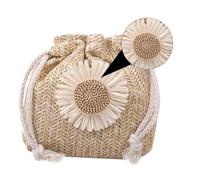 Mipcase Sac Bandoulière Femme Tressé Paille Blanc Sac à Main Seau et Pratique pour Téléphone Clés et Cosmétiques et Décontracté
