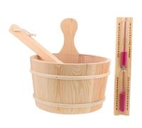 Mipcase Seau de Sauna en Bois 4l avec Louche et Sablier, Kit D'accessoires pour Sauna Traditionnel, Bain Vapeur Spa et Extérieure, Ensemble Pratique 3 Pièces