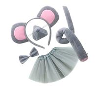 Mipcase Serrage-têtes pour Filles Oreilles et Queue de Souris Gris 4 Pièces Doux et Flexibles Déguisement Garçon et Filles Carnaval Danse Fête Jupe Tulle Grise