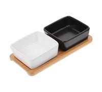 Mipcase Set de Bols Doubles Céramique avec Plateau Bois pour Chats et Chiens Petits Surface Plane Antidérapante Bol Élevé pour Nourriture et Eau Confort pour Animaux de Compagnie