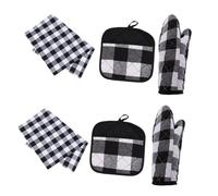 Mipcase Set Maniques Four Micro Ondes et Torchons Noirs et Blancs Gants Isolants Résistants Chaleur pour Cuisine Tapis Chaleur et