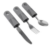 Mipcase Ustensiles Adaptés pour Personnes Âgées - Ensemble 3 Pièces Anti-Tremblements Manches Larges Gris - Couteau Fourchette et Cuillère en Acier Inoxydable Aides à la Vie Quotidienne