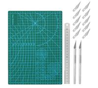 MIPIAC Tapis de Decoupe A4 Auto-Cicatrisant Cutting Mat Double Face avec Règle en acier avec 2 Scalpel de Découpe et 10 Lames de Rechange pour Bricolage Artisanat Scrapbooking