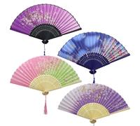 MIPIACE 4 Pièces Éventail Pliantes Ventilateur de Style Chinois Pliant Evantaille avec Pompon Éventails Pliants Éventail à Main pour Invités Fête Cadeaux D'anniversaire Danse Cosplay Fête Décoration