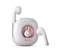 MIPOW Next-Gen x Miffy Écouteurs sans fil, BT5.3 36 heures de lecture AI ENC suppression du bruit IPX7, écouteurs de sport Bluetooth avec étui de charge, motif lapin rose pastel, cadeau pour filles