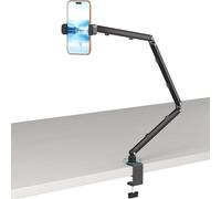 Mippko Support de téléphone pour bureau, bras articulé réglable en 3 étapes pour iPhone, support robuste à pince en C, bras long pliable de 83,8 cm et support rotatif à 360°, compatible avec iPhone