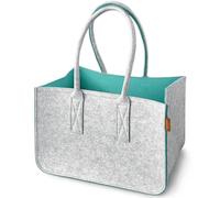 Miqio Grand sac à provisions design en feutre avec anse et poche intérieure | Panier à provisions | Sac de transport en feutre | Panier de rangement, Gris clair/bleu pétrole, xl
