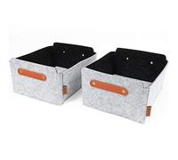 Miqio Lot de 2 boîtes de rangement design en feutre avec poignée en cuir - Panier en feutre de qualité supérieure - Boîte en feutre avec éléments en cuir véritable - Gris chiné