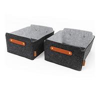 Miqio® Lot de 2 boîtes de rangement design en feutre avec poignée en cuir - Panier en feutre de qualité supérieure avec éléments en cuir véritable - Panier d'étagère - Gris foncé anthracite