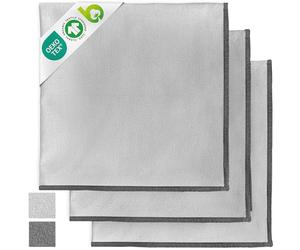 Miqio® Lot de 3 torchons design en coton avec coutures décoratives élégantes - Serviettes de toilette - 100 % coton bio (70 x 45 cm) - Serviettes de séchage - Certifié GOTS, BCI et Ökotex - Gris clair