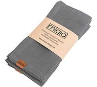 MIQIO® Lot de 6 serviettes design en 100 % lin français - Lavables à 60 °C - 45 x 45 cm - Label de marque en cuir véritable (gris foncé)