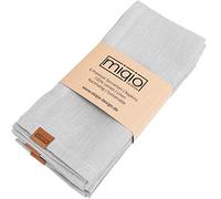 MIQIO® Lot de 6 serviettes design en 100 % lin français - Lavables à 60 °C - 45 x 45 cm - Label de marque en cuir véritable (gris clair)