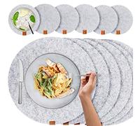 MIQIO® - Set de Table Design 12 Pièces - Feutre et Cuir - Rond 37 cm - pour 6 Personnes, Lavable, 6 Sets, 6 Dessous de Verres (Gris Chiné)