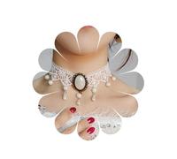 MIQIQAO Collier ras du cou en dentelle noire Pendentif en perle noire Chock Gothic Tattoo Choker Hollow floral Necklace Chain Jewelry for Women and Girls (LaceWhitePearlAde)