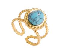 MIQNEEIDEIP Bague vintage en acier inoxydable plaqué or 18 carats avec perles ovales turquoises empilables pour bijoux pour femmes en acier inoxydable Je