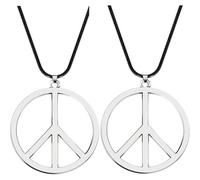 MIQNEEIDEIP Lot de 1 ou 2 colliers avec pendentif signe de paix des années 1960 et 1970 - Accessoires de fête avec chaîne en cuir ou en acier