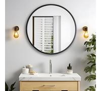 MIQU Miroir de salle de bain 70 cm Grand miroir mural rond sans éclairage avec cadre en métal noir Décoratif miroir 70x70 pour salle de bain, salon, WC, couloir