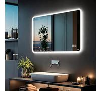 MIQU Miroir de Salle de Bain à LED - avec éclairage - 100 x 60 cm - Grand Miroir Tactile -Intensité Variable -Lumière Chaude et Blanche - Anti-buée - pour Salle de Bain, WC, Couloir