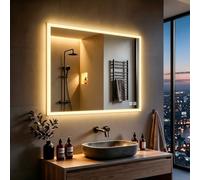 MIQU Miroir de Salle de Bain à LED - avec éclairage - 80 x 60 cm - Grand Miroir Tactile - Intensité Variable - Lumière Chaude et Blanche - Anti-buée - pour Salle de Bain, WC