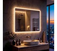 MIQU Miroir Lumineux Salle de Bain LED 60x50 cm Miroir Mural avec éclairage | blanc chaud/blanc froid dimmable mémoire,fonction tactile,anti-buée,IP44,grand miroir montable horizontal/vertical