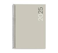 Miquelrius Agenda 2025, agenda annuel 155 x 213 mm, agenda journalier, couverture souple polypropylène, spirale, papier 80 g/m², espagnol, anglais et portugais, couleur grise
