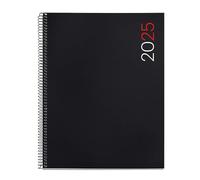 Miquelrius Agenda 2025, agenda annuel 210 x 270 mm, vue hebdomadaire, couverture souple polypropylène, spirale, papier 80 g/m², espagnol, anglais et portugais, couleur noire