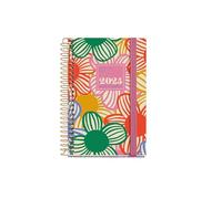 Miquelrius Agenda 2025, agenda annuel 80 x 120 mm, agenda journalier avec couverture en carton doublé plastifié, spirale, fermeture élastique, papier 80 g/m², espagnol, anglais et portugais, flowery