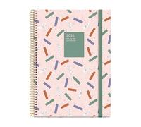 Miquelrius Agenda 2026 journalier A5+ (155 x 213 mm), planification quotidienne, couverture rigide en carton, spirale, fermeture élastique, papier 80 g/m², CAT-EN-PT, confettis