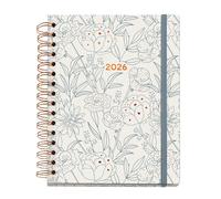 Miquelrius Agenda 2026 journalier A5+ (164 x 218 mm), double spirale, couverture cartonnée, papier 100 g/m², planification quotidienne, 6 langues, autocollants, motif Arno Dufour, bouquet