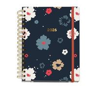 Miquelrius Agenda 2026 journalier A5+ (164 x 218 mm), double spirale, couverture carton plastifié, papier 100 g/m², planification quotidienne, 6 langues, autocollants, motif Arno Dufour, Rosette