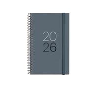 Miquelrius Agenda 2026 journalier A6+ (117 x 182 mm), couverture en carton plastifié, spirale et fermeture élastique, planification quotidienne, papier 80 g/m², ES-EN-PT, sable