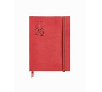 Miquelrius Agenda 2026 un jour par page, facile à transporter (122 x 168 mm), planification quotidienne, couverture souple simili cuir cousu, papier 80 g/m², espagnol EN-PT, rouge