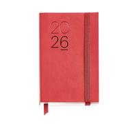 Miquelrius Agenda 2026 un jour par page, petit format (90 x 140 mm), planification quotidienne, couverture souple imitation cuir cousu, papier 80 g/m², espagnol EN-PT, rouge