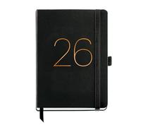 Miquelrius Agenda 2026 un jour par page similaire au format A5+ (155 x 213 mm), planification quotidienne, couverture souple simili cuir cousu, fermeture élastique, poche intérieure, papier 80 g/m²