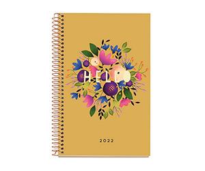 Miquelrius - Agenda annuel 2022 Natura - Semaine vue horizontale - Format Activa 117 x 182 mm - Couverture cartonnée mate - Bouquet de fleurs - Espagnol