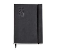 Miquelrius - Agenda annuel 2023 - Jour Page - Plus 155 x 213 mm (environ A5) - Couverture souple en simili cuir cousu - Catalan, Anglais et Portugais - Noir