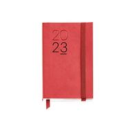 Miquelrius - Agenda annuel 2023 - Semaine vue horizontale - Taille Passport 90 x 140 mm - Couverture souple en simili cuir cousu - Espagnol, Anglais et Portugais - Rouge
