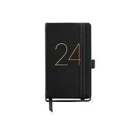 Miquelrius - Agenda annuel 2024, jour page, format Passport 90 x 140 mm, couverture rigide en simili cuir cousu, élastique, espagnol, anglais et portugais, noir