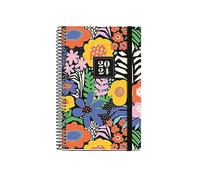 Miquelrius - Agenda annuel 2024, jour page, taille active 117 x 182 mm, couverture rigide, reliure spirale, fermeture en caoutchouc, catalan, anglais et portugais, jardin floral