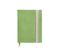 Miquelrius - Agenda annuel 2024, jour page, taille Journal 122 x 168 mm, couverture souple en cuir cousu, double fermeture élastique, espagnol, anglais et portugais, vert