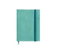 Miquelrius - Agenda annuel 2024, jour page, taille Journal 122 x 168 mm, couverture souple en cuir cousu, double fermeture élastique, espagnol, anglais et portugais, bleu