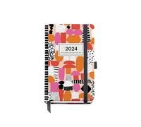 Miquelrius - Agenda annuel 2024, Jour Page, Taille Passport 90 x 140 mm, Couverture rigide, Reliure cousue, Fermeture avec caoutchouc, Catalan, Anglais et Portugais, Art Abstrait