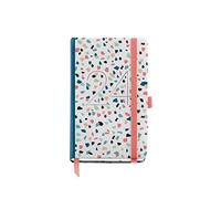 Miquelrius - Agenda annuel 2024, Jour Page, Taille Passport 90 x 140 mm, Couverture rigide, Reliure cousue, Fermeture avec caoutchouc, Espagnol, Anglais et Portugais, Terrazo avec Stamping Argent