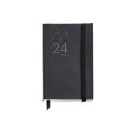 Miquelrius - Agenda annuel 2024, jour page, taille Passport 90 x 140 mm, couverture souple en cuir cousu, catalan, anglais et portugais, noir