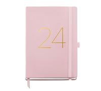 Miquelrius - Agenda annuel 2024, jour page, taille plus 155 x 213 mm (similaire A5), couverture rigide en simili cuir cousu, élastique, catalan, anglais et portugais, rose