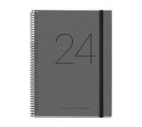 Miquelrius - Agenda annuel 2024, Recyclé, Semaine Vue Verticale, Taille Plus 155 x 213 mm, Couverture en carton recyclé, Reliure spirale, Fermeture avec caoutchouc, Catalan, Anglais et Portugais, Noir